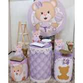 Aperturee Purple Floral Teddy Bear Round Baby Shower Backdrop Kit